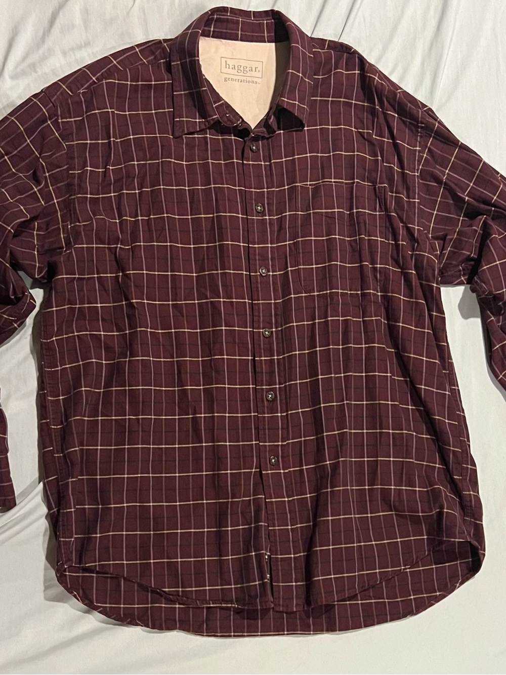 Haggar Men's Maroon Windowpane Button-Down Shirt